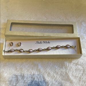 VTG Studio Works rose quartz & Crystal silver Bracelet earrings Set - box is old